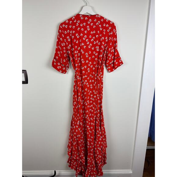 Ganni Silvery Crepe Floral Wrap Dress Size 38 - Picture 6 of 9